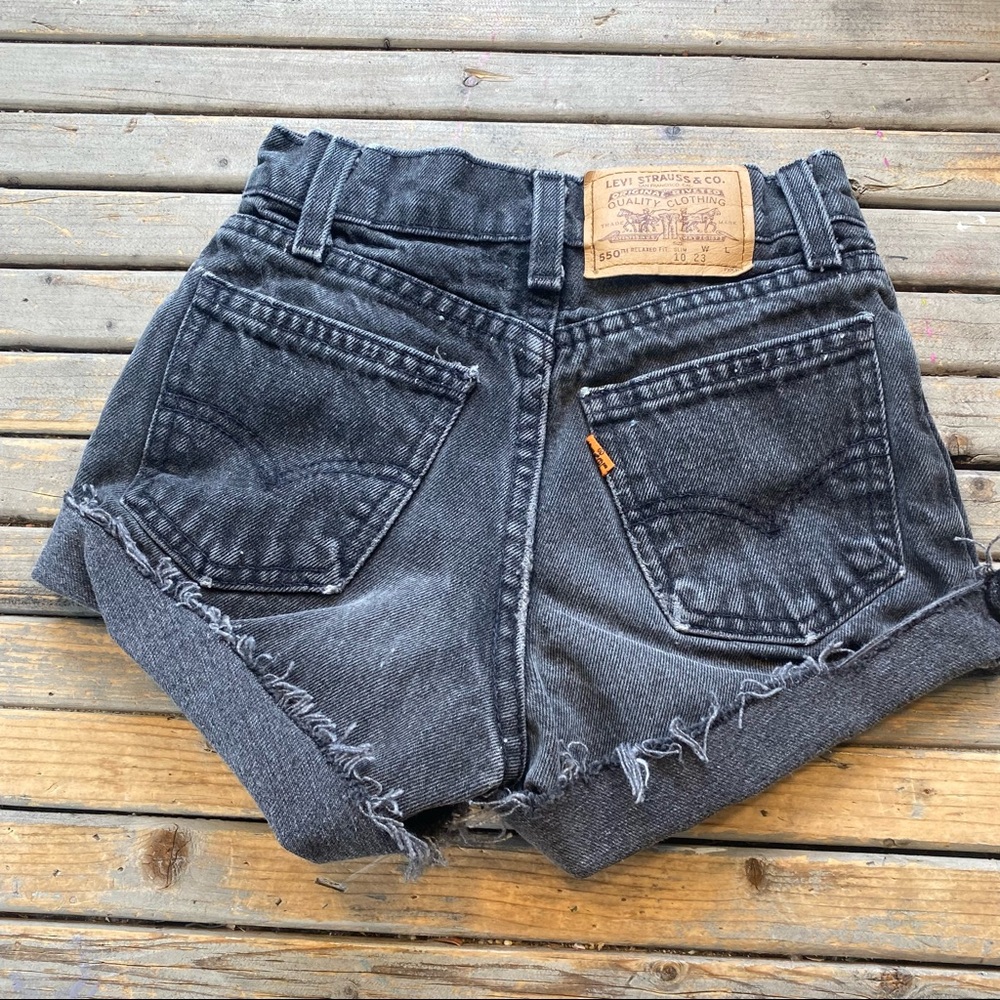 Vintage Levi’s 550 orange tab black jean cut off shorts youth girls size 8/ 10